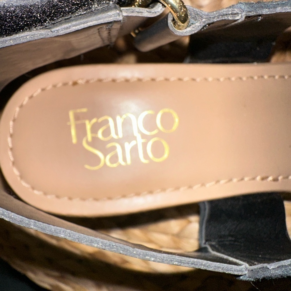 UEC Franco Sarto Artisanal L-Kicks, Black Suede Cork-design Wedge -Size 7 - Picture 7 of 10